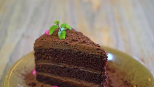 Close Up of Delicious Chocolate Cake Dessert
