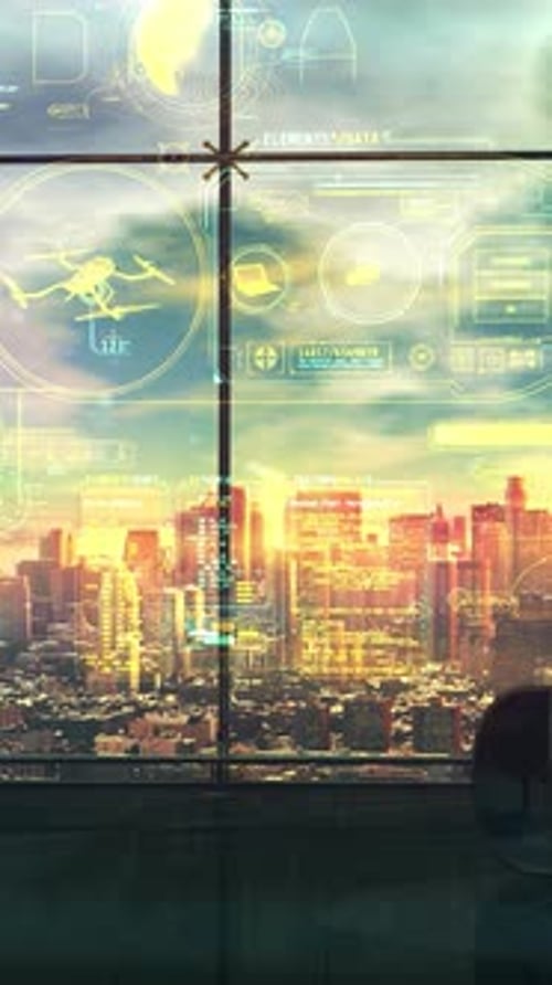 Satellite Surveillance Infographic in the Office 3D Render