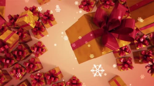 Festive Gold Gift Boxes and Falling Snowflakes Title Reveal