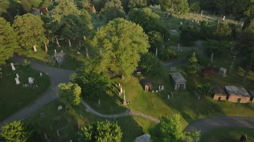 Aerial view of an empty cemetery