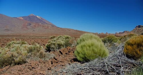 Desert mountain landscape and Volcano peak, Pico del Teide National Park, rural park. Unesco. Teneri