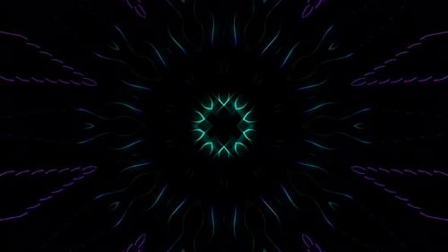 3D background moving stripes and flashing with shining light lines. Animation with circles