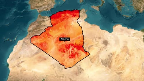 Animated Map Zoom on Algeria Country Highlight