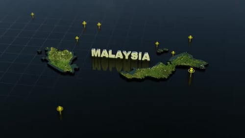 3D Malaysia Map with Location Pins Title Animation