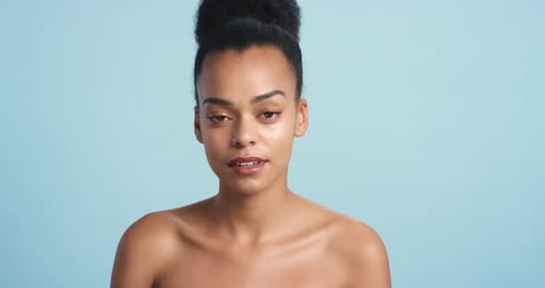 Black woman, beauty and skincare model with health, wellness and skin portrait in studio