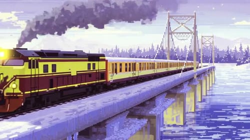Train crosses bridge over water