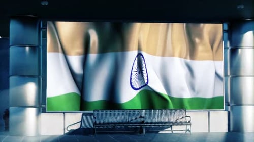 Realistic Indian Flag Waving on a Digital Billboard Screen