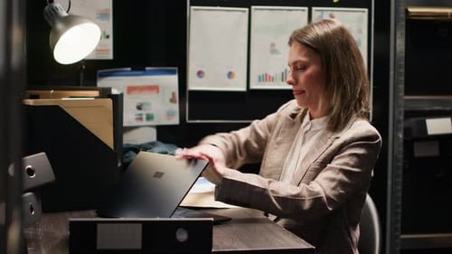 Private Detective Leaves Office with Bag