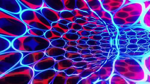 Close-up of blue and pink circles. Looped animation