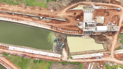 Aerial footage from top of construction land