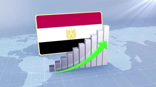 Egypt Flag With Increasing Bar Chart Graph And Arrow Green