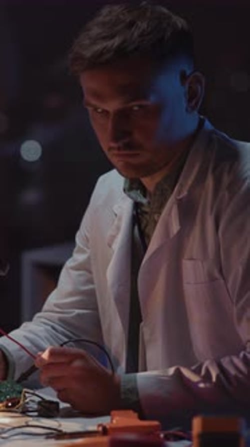 Jeune ingénieur adulte spécialisé dans la réparation d'intérieurs de laboratoires et de bureaux, la soudure d'appareils à drone fixes
