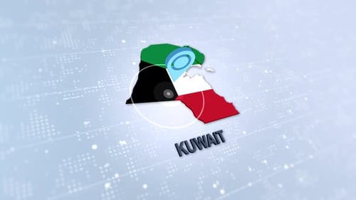 3D Kuwait Map Flag Location Pin Reveal Animation