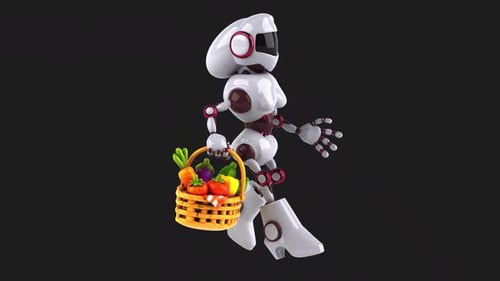 Fun 3D cartoon robot with vegetables (on alpha)