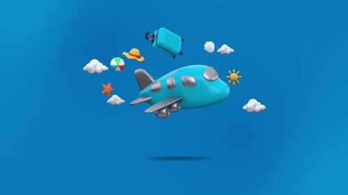 Travel themed Vacation Icons On Blue In A Seamless Loop