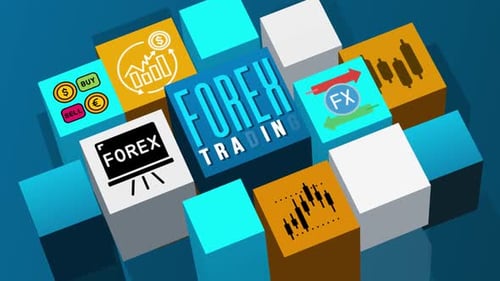 Concept of Forex Trading Title With Icons on 3D Cube Animation