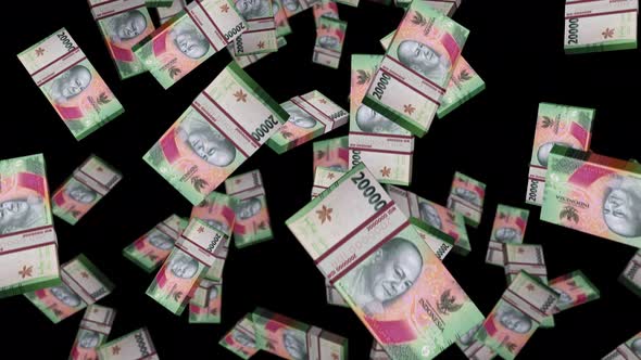 Indonesia Rupiah 20000 banknote packs falling loop, Backgrounds Motion ...