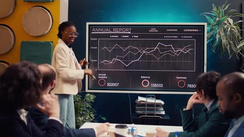 Data Presentation in Modern Corporate Workplace Meeting