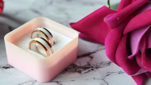 Rings in a Pink Box with Pink Rose