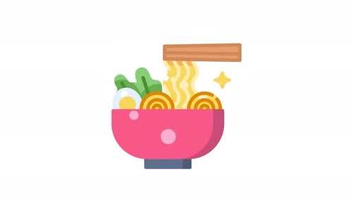 Animated Ramen Noodle Icon Flat Style