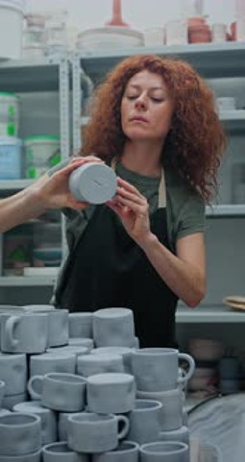 Workshop Woman or Check Ceramic Cup Pottery Design or Mug for Quality