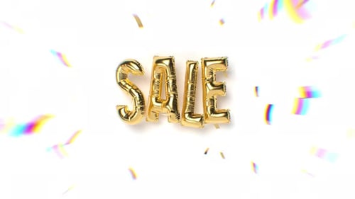 Gold Balloon Sale Word Animation with Confetti Burst