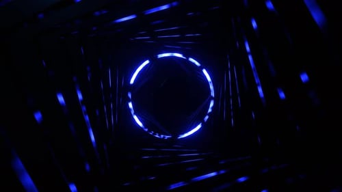 Electric Blue Fantastic Space With Round Shining Neon Portal Background Vj Loop In 4K