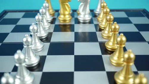 Chess Pieces Ready for Game on Checkered Board