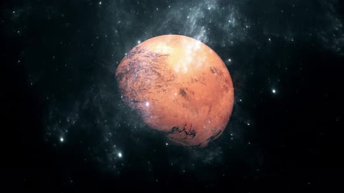 Digital Mars Planet Rotating in Starry Cosmos