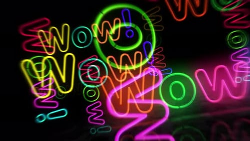 Wow, Neonsymbol, 3D-Flug zwischen