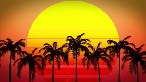 Retro Sunset with Swaying Palm Trees Animation