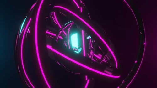 Pink And Cyan Sci Fi Rings Background Loop Animation In 4K