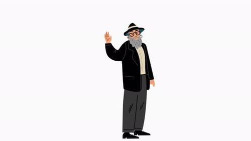 Animated Bearded Old Man Waving Hand Illustration