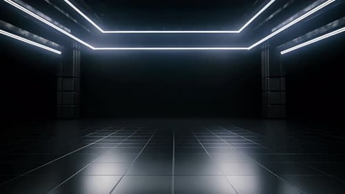 Futuristic Neon Logo Reveal in Dark Studio