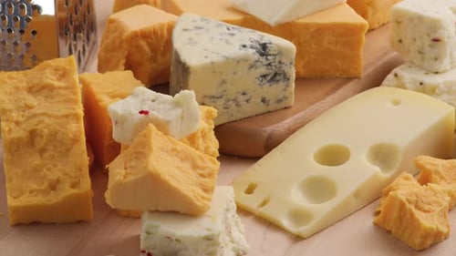 Cheese selection close-up featuring variety of different cheeses