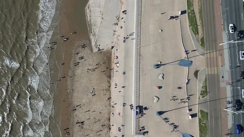 Aerial view of the promenade in Blackpool town in England, United Kingdom