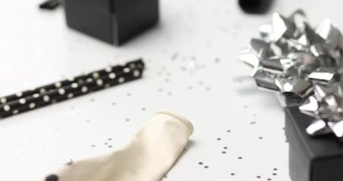 Rotation of Festival Birthday Party Background with Black and Silver Gift Box