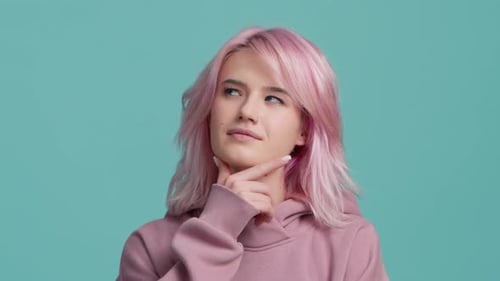 Woman with Pink Hair Thinking
