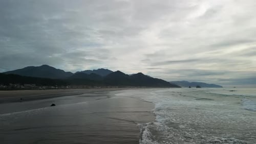 Aerial Wide Shot of Coastal Town Cannon Beach Oregon