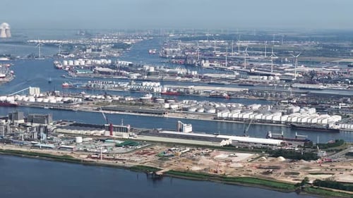 Drone shot of Port of Antwerp, Belgium