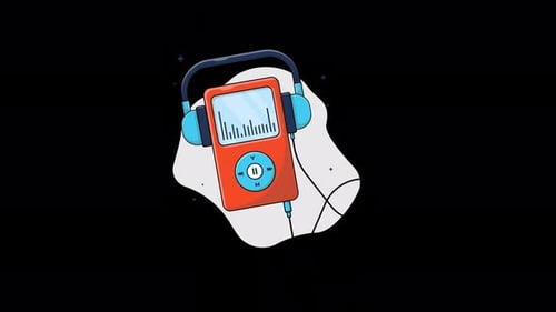 Animated Flat Design Music Player with Headphones