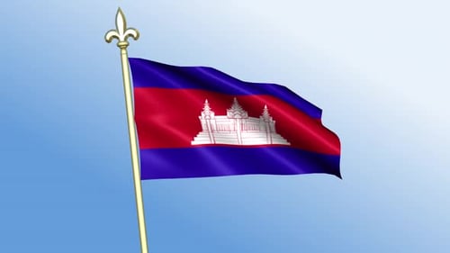 Cambodia Flag Waving Against Blue Sky