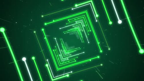 Abstract Green Glowing Geometric Tunnel Background