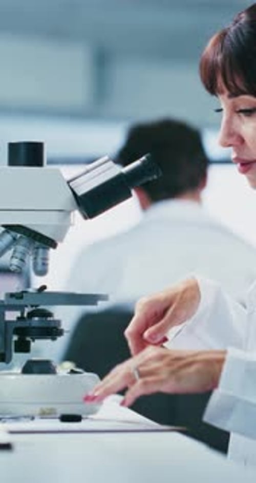 Woman Scientist Working With Microscope in Lab