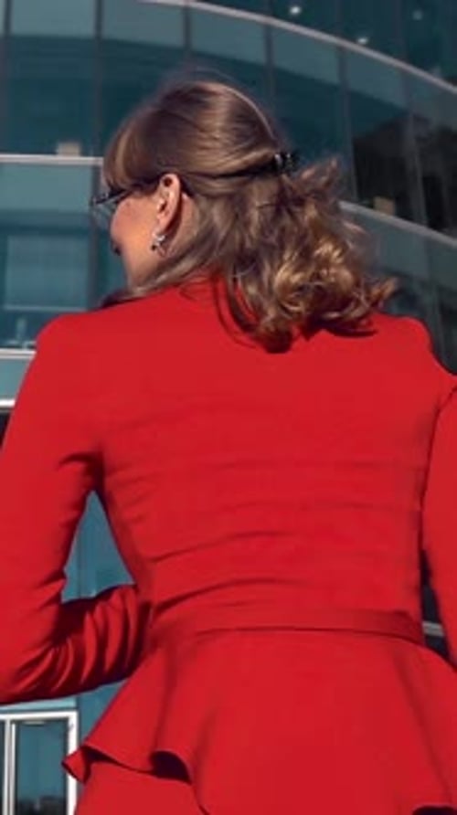Businesswoman and Businessman Talking Outside Office Building