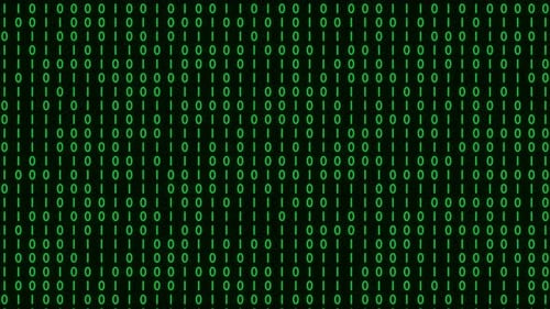 Binary Code Black and Green Background with Digits Moving on Screen Concept of Digital Age Algorithm