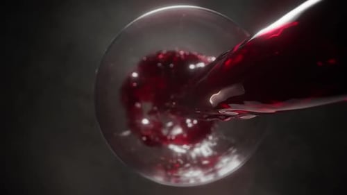 Pouring Red Wine into a Clear Glass