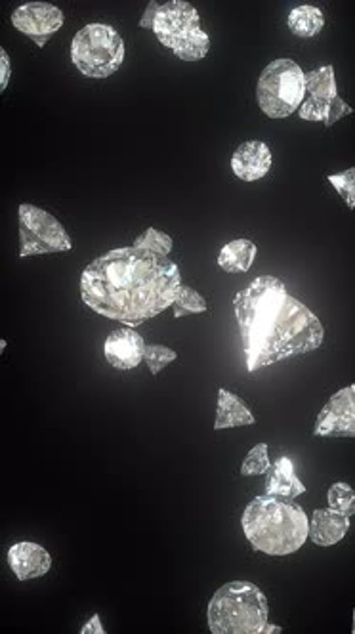Vertical Falling Shiny Diamonds In Seamless Loop On Black Background