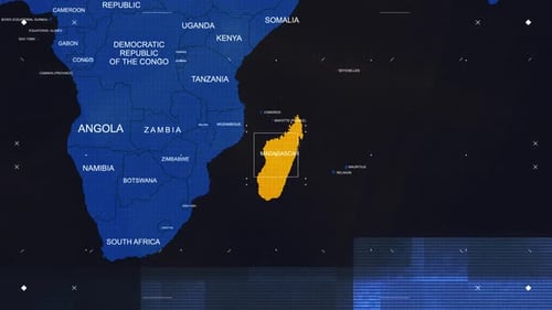 Futuristic World Map Zoom and Country Highlight