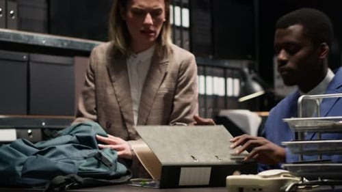 Professionals Collaborate Over Documents in Office Setting